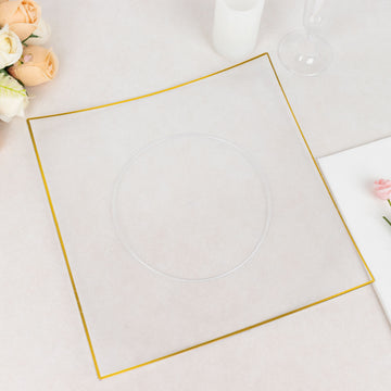 Elegant Clear and Gold Concave Modern Square Plastic Dinner Plates