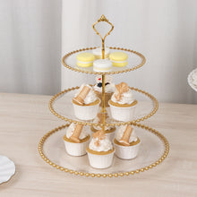 Clear 3-Tier Round Plastic Cupcake Tower Stand with Gold Beaded Rim