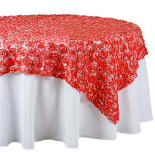 72"x72" Coral Lace Overlay with Rosette Flowers For Party Wedding Table Decoration