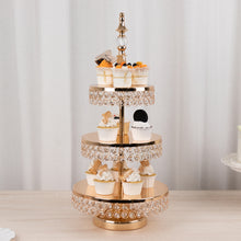 3-Tier Crystal Beaded Gold Metal Cake Stand, Cupcake Tower Dessert Display Stand