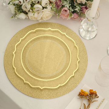 Enhance Your Table Setting with Disposable Gold Glitter Round Paper Table Placemats