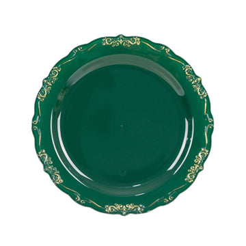 Elevate Your Event with Hunter Emerald Green Vintage Rim Hard Plastic Dessert Plates