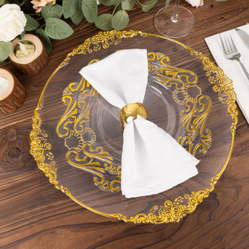 Clear Gold Vintage Baroque Plastic Dessert Plates - Add Elegance to Your Table