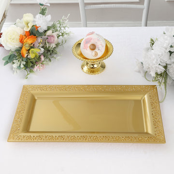 Elegant Gold Lace Print Serving Trays for Stylish Event Decor