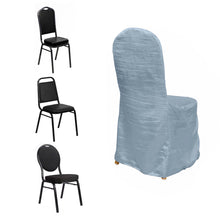 Dusty Blue Crinkle Crushed Taffeta Banquet Chair Cover, Reusable Wedding Chair Cover