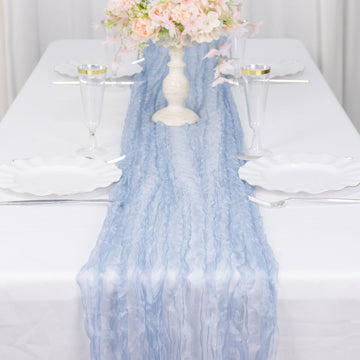 Elevate Your Event with the Dusty Blue Sheer Crinkled Organza Table Runner