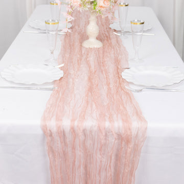 Elevate Your Event with the Dusty Rose Sheer Crinkled Organza Table Runner
