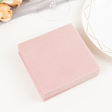 20 Pack Dusty Rose Soft Linen-Feel Airlaid Paper Beverage Napkins, Highly Absorbent Disposable Cocktail Napkins - 5"x5"