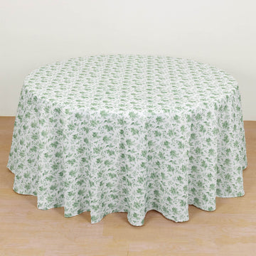 Dusty Sage Green Floral Polyester Round Tablecloth - 120"