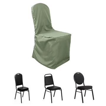 Dusty Sage Green Polyester Banquet Chair Cover, Reusable Stain Resistant Chair Cover