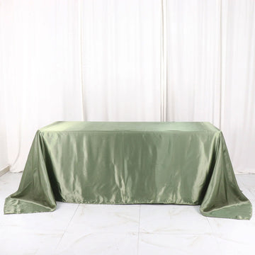 Elevate Your Event with the Dusty Sage Green Satin Seamless Rectangular Tablecloth 90"x132"