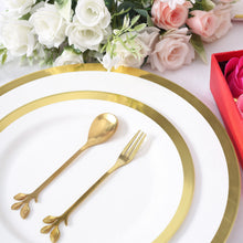Gold Metal Spoon & Fork Pre-Packed Wedding Party Favors Set With Leaf Shaped Handle