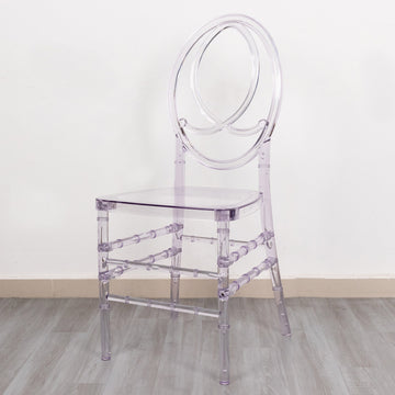 Stackable Clear Acrylic Phoenix Chiavari Ghost Chair, Transparent Resin Armless Oval Back Event Chair