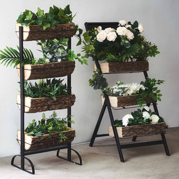 Rustic Brown 4-Tier Metal Ladder Plant Stand