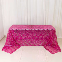 Fuchsia Silver Wave Mesh Rectangular Tablecloth With Embroidered Sequins - 90x156inch
