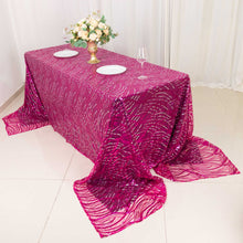 Fuchsia Silver Wave Mesh Rectangular Tablecloth With Embroidered Sequins - 90x156inch