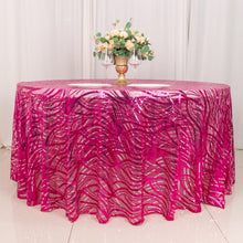 Fuchsia Silver Wave Mesh Round Tablecloth With Embroidered Sequins - 120inch