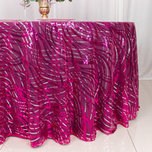 Fuchsia Silver Wave Mesh Round Tablecloth With Embroidered Sequins - 120inch