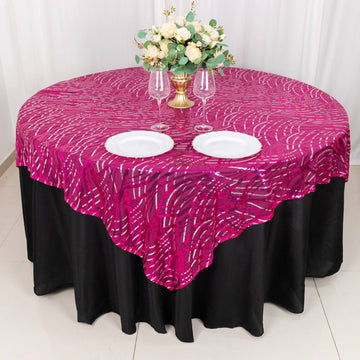 Elevate Your Event with the Fuchsia Silver Wave Mesh Square Table Overlay