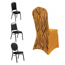Gold Black Spandex Stretch Banquet Chair Cover With Wave Embroidered Sequins