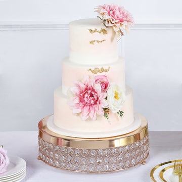 Gold Crystal Beaded Metal Cake Stand Pedestal, Cupcake Display, Dessert Riser 13"
