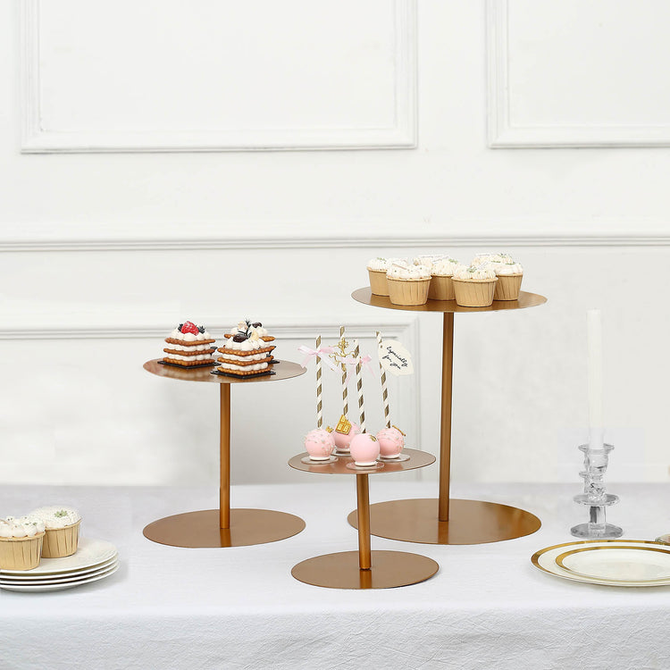 Set of 3 | Gold Heavy Duty Metal Round Pedestal Cake Stands