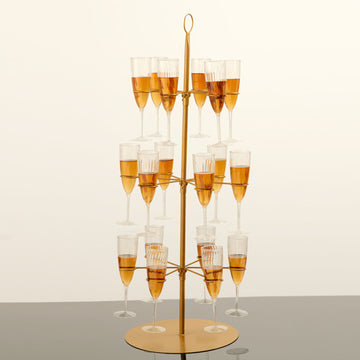 Gold Metal 3-Tier Long Stem Wine Glass Cocktail Cup Tree Stand