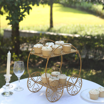 Add a Touch of Magic with the Gold Metal Princess Carriage Cupcake Dessert Display Stand