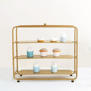 Add a Touch of Glamour with the Gold Metal Square 3-Tier Cake Stand