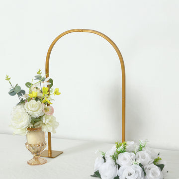 Gold Metal Wedding Cake Chiara Arch Table Centerpiece with Rounded Top, Flower Stand Frame with Detachable Base - 23"