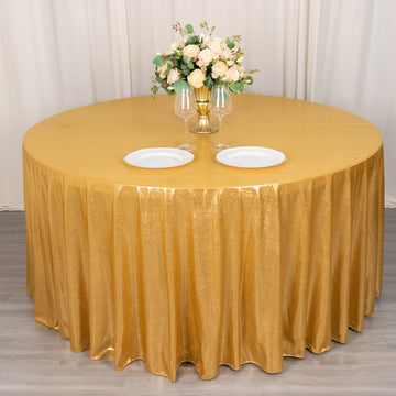 Gold Shimmer Sequin Dots Polyester Tablecloth, Wrinkle Free Sparkle Glitter Tablecover 120"