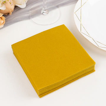 20 Pack Gold Soft Linen-Feel Airlaid Paper Beverage Napkins, Highly Absorbent Disposable Cocktail Napkins - 5"x5"