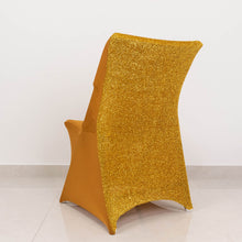 Folding Spandex Fitted Chair Cover in Gold Color, made of 4-way Stretch Spandex, measures 36 inches 