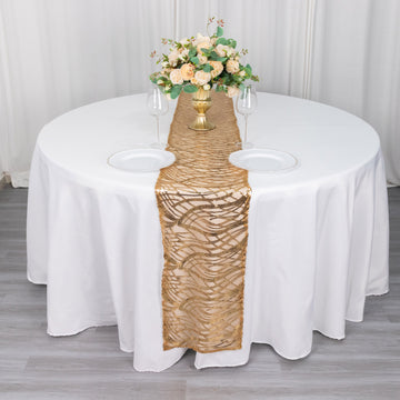 Add a Touch of Elegance with the Gold Wave Mesh Table Runner