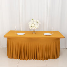 Gold Wavy Spandex Fitted Rectangle 1-Piece Tablecloth Table Skirt, Stretchy Table Skirt 