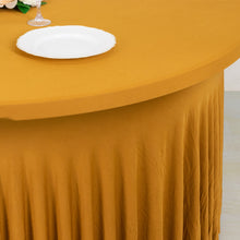 Gold Wavy Spandex Fitted Round 1-Piece Tablecloth Table Skirt, Stretchy Table Cover Ruffles - 6ft
