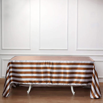 Gold / White Seamless Stripe Satin Rectangle Tablecloth 90"x132"