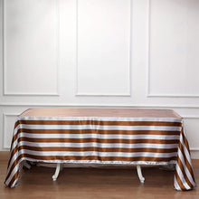 90 Inch x 132 Inch Gold & White Seamless Striped Satin Rectangle Tablecloth