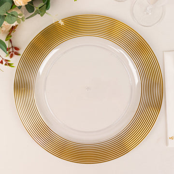 Elegant Clear/Gold Lined Rim Plastic Wedding Charger Plates