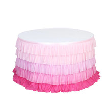 14ft Gradient Pink Chiffon Ruffled Tutu Table Skirt with Satin Backing, 5-Tier Ombre#whtbkgd