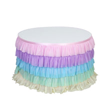14ft Gradient Unicorn Themed Chiffon Ruffled Tutu Table Skirt with Satin Backing, 5-Tier#whtbkgd