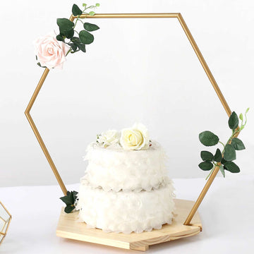 Hexagon Wedding Arch Cake Stand, Metal Floral Centerpiece Display 28"