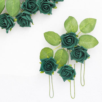 24 Roses Hunter Emerald Green Artificial Foam Flowers With Stem Wire and Leaves 2"