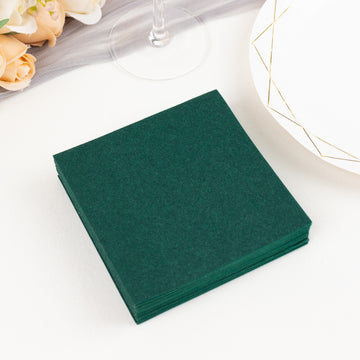 20 Pack Hunter Emerald Green Soft Linen-Feel Airlaid Paper Beverage Napkins, Highly Absorbent Disposable Cocktail Napkins - 5"x5"