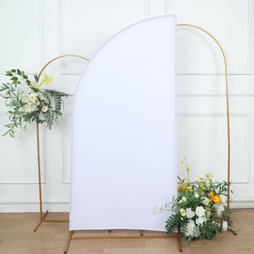 Elegant Matte White Fitted Spandex Arch Cover for Stunning Wedding Backdrops