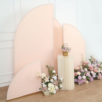 Create Lasting Memories with Matte Blush Fitted Spandex Half Moon Wedding Arch Covers