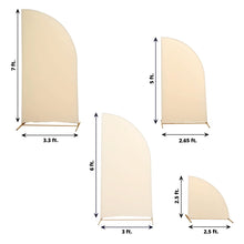 Four different sizes of Spandex Matte Beige Half Moon Backdrop Stand Covers