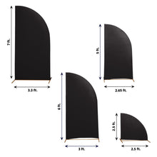 Four different sizes of Spandex Matte Black Half Moon Backdrop Stand Covers