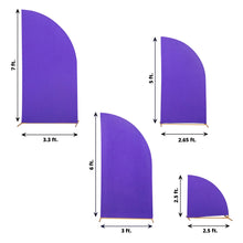 Four different sizes of Spandex Matte Purple Half Moon Backdrop Stand Covers