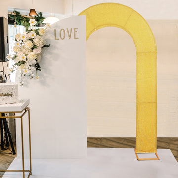 Create Unforgettable Memories with the Gold Shimmer Tinsel Finish Open Arch Backdrop Cover